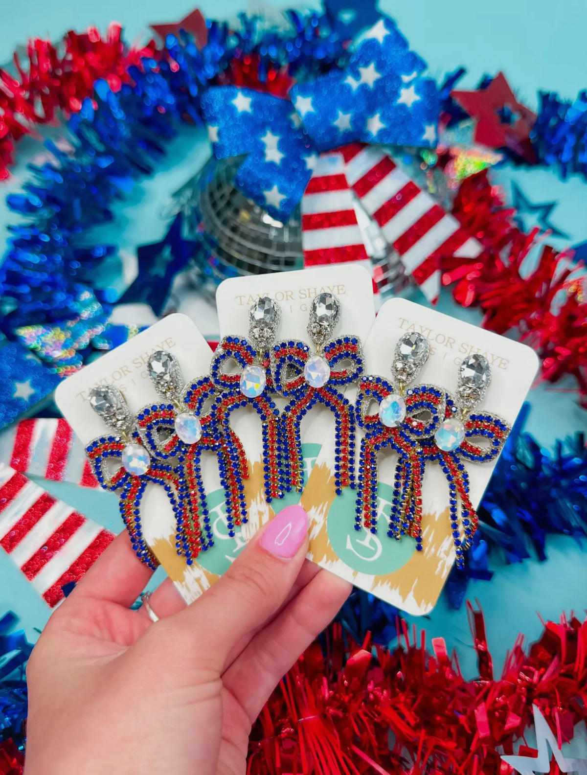 PATRIOTIC GLAM BOW EARRINGS