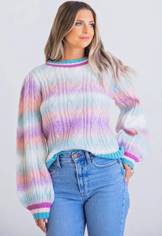 MULTI COLOR CABLE YARN SWEATER