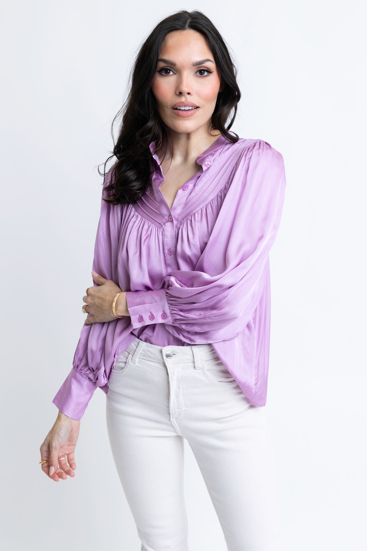 PURPLE SATIN PLEATED TOP