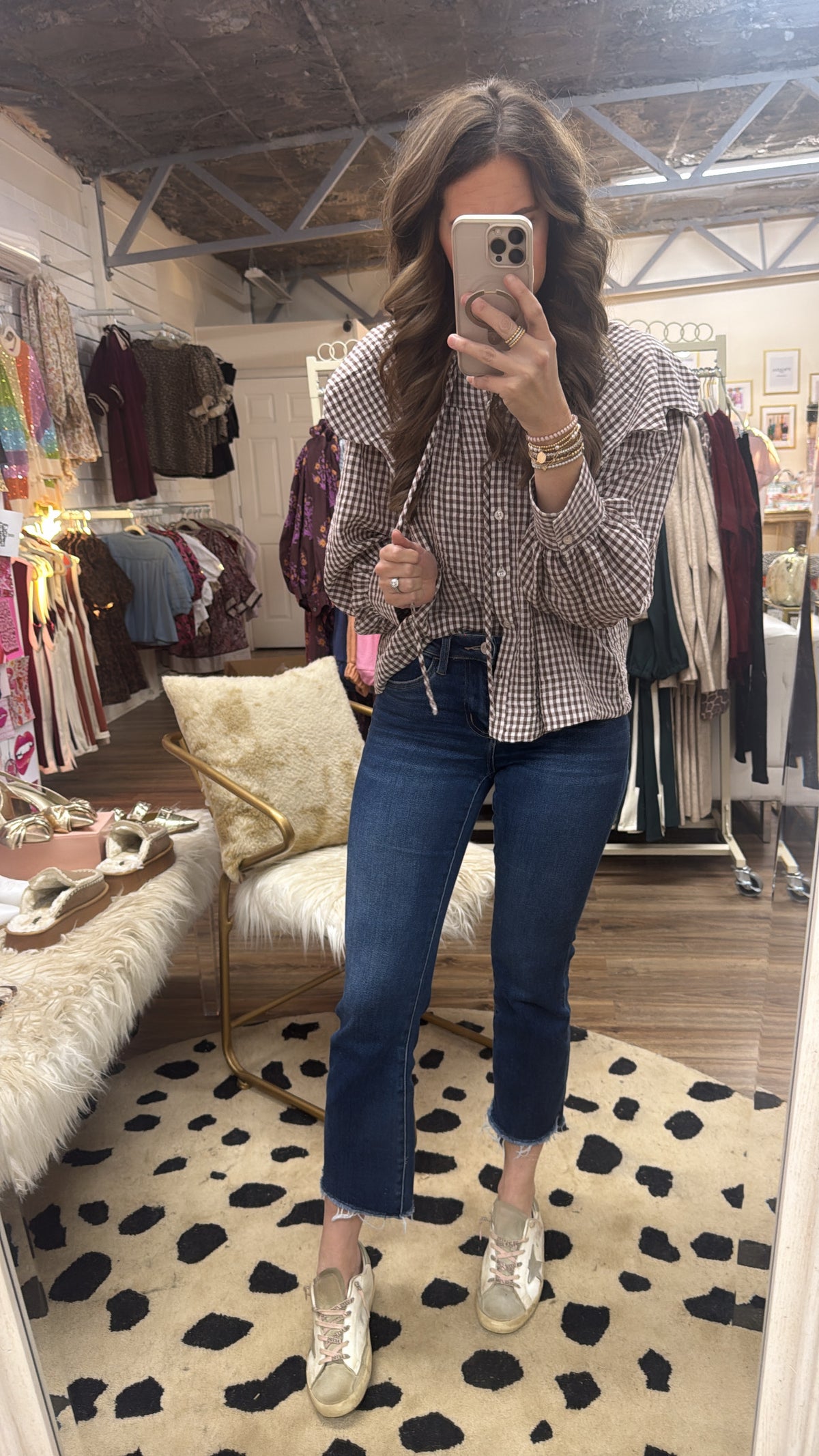 BROWN GINGHAM PETER PAN COLLAR TOP