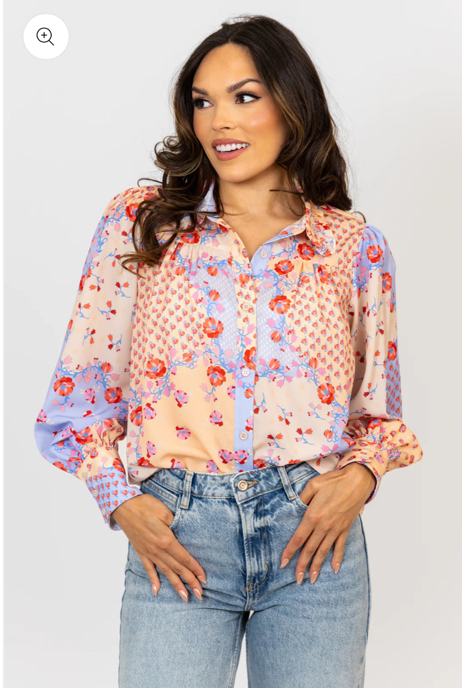FLORAL RUFFLE COLLAR BUTTON UP