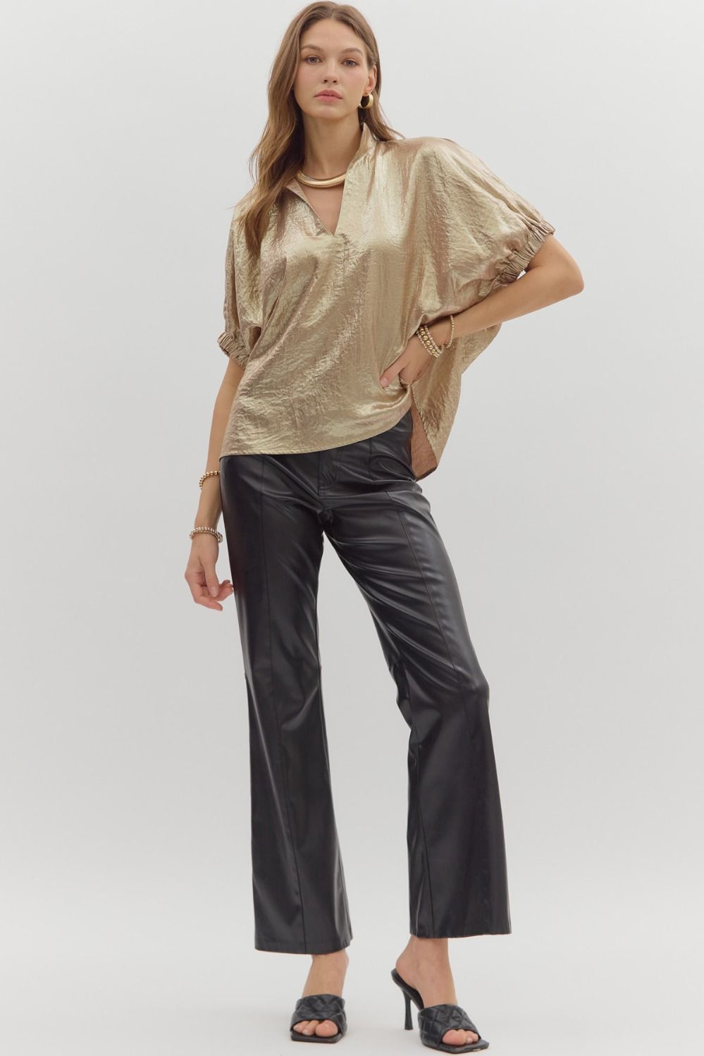GOLD METALLIC VNECK DOLMAN SLV TOP
