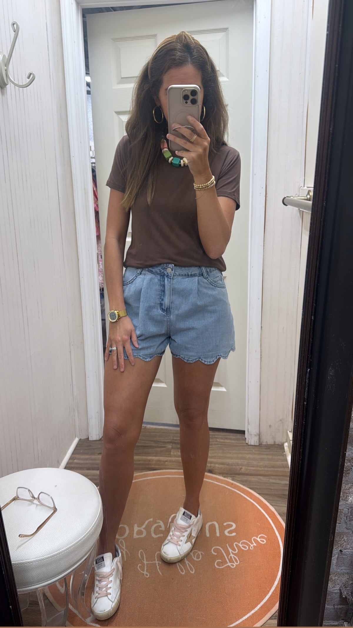 SCALLOPED TRIM DENIM SHORTS
