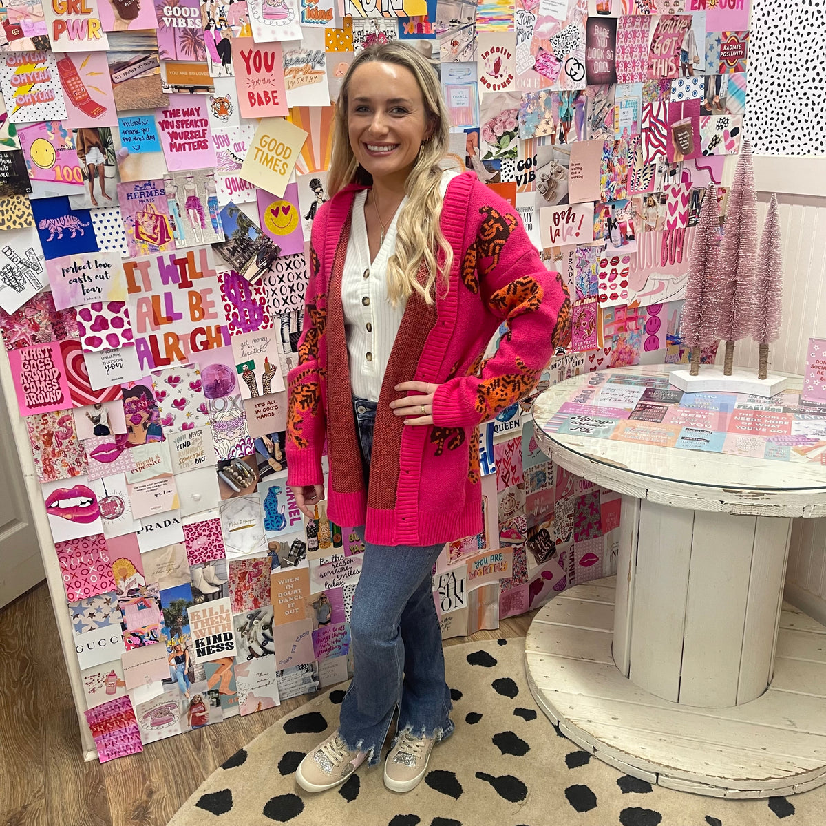 HOT PINK ANIMAL PRINT CARDIGAN