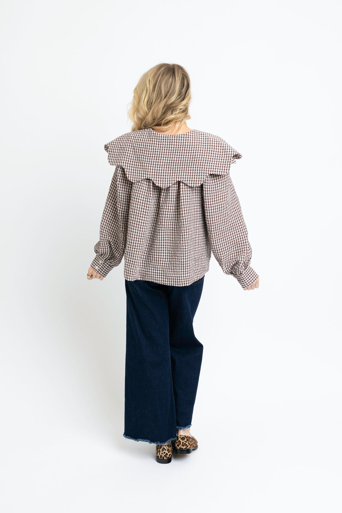 BROWN GINGHAM PETER PAN COLLAR TOP