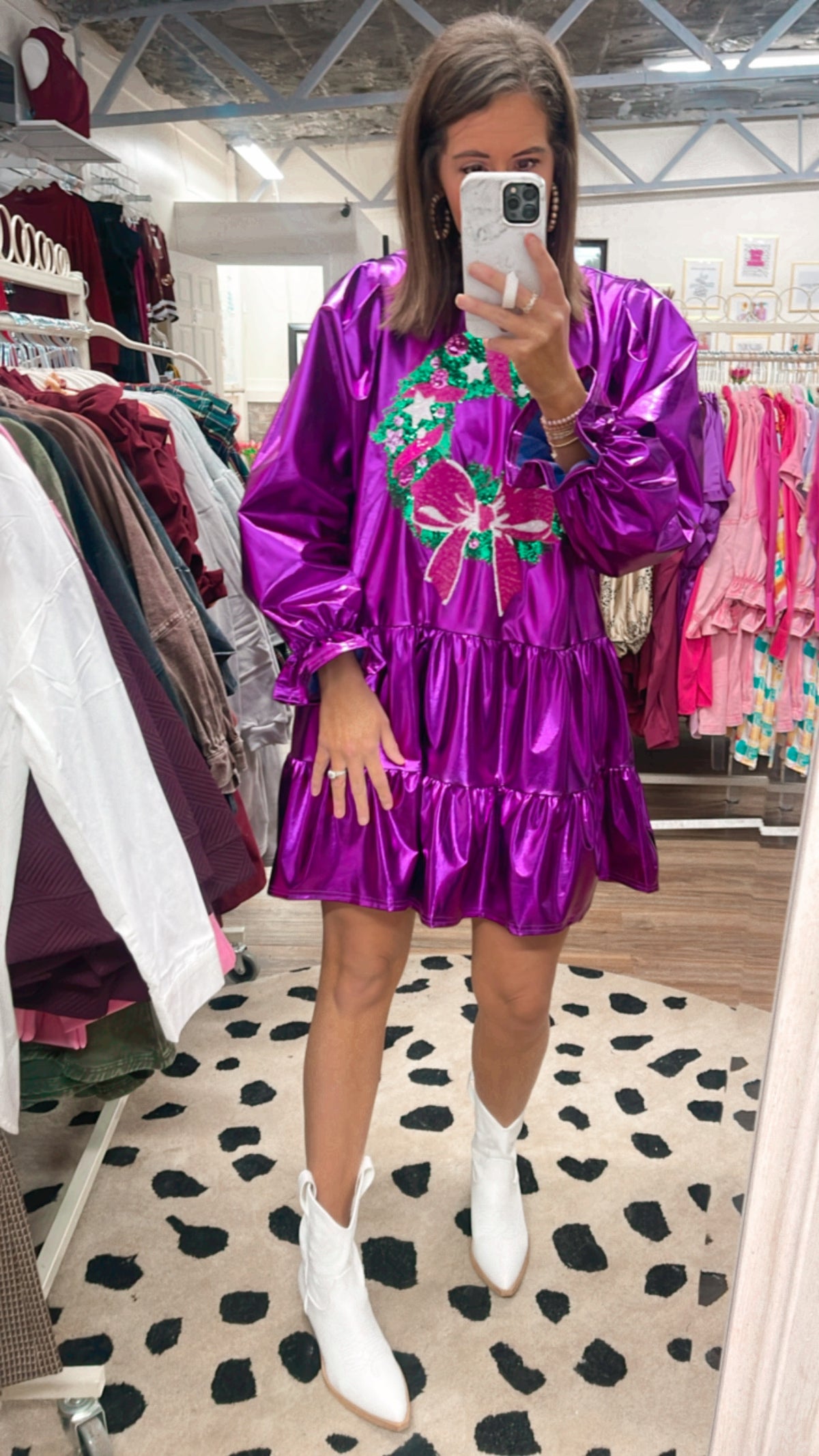 MAGENTA FOIL SEQUIN WREATH DRESS