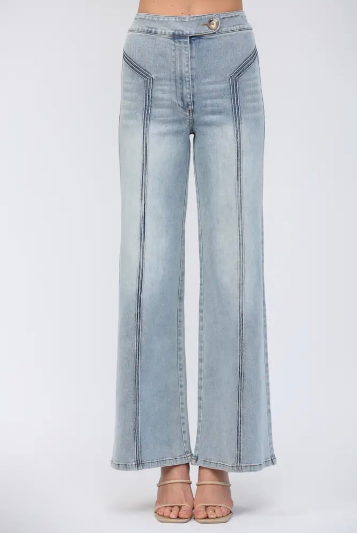 LIGHT WASH HI WAISTED WIDE LEG DENIM