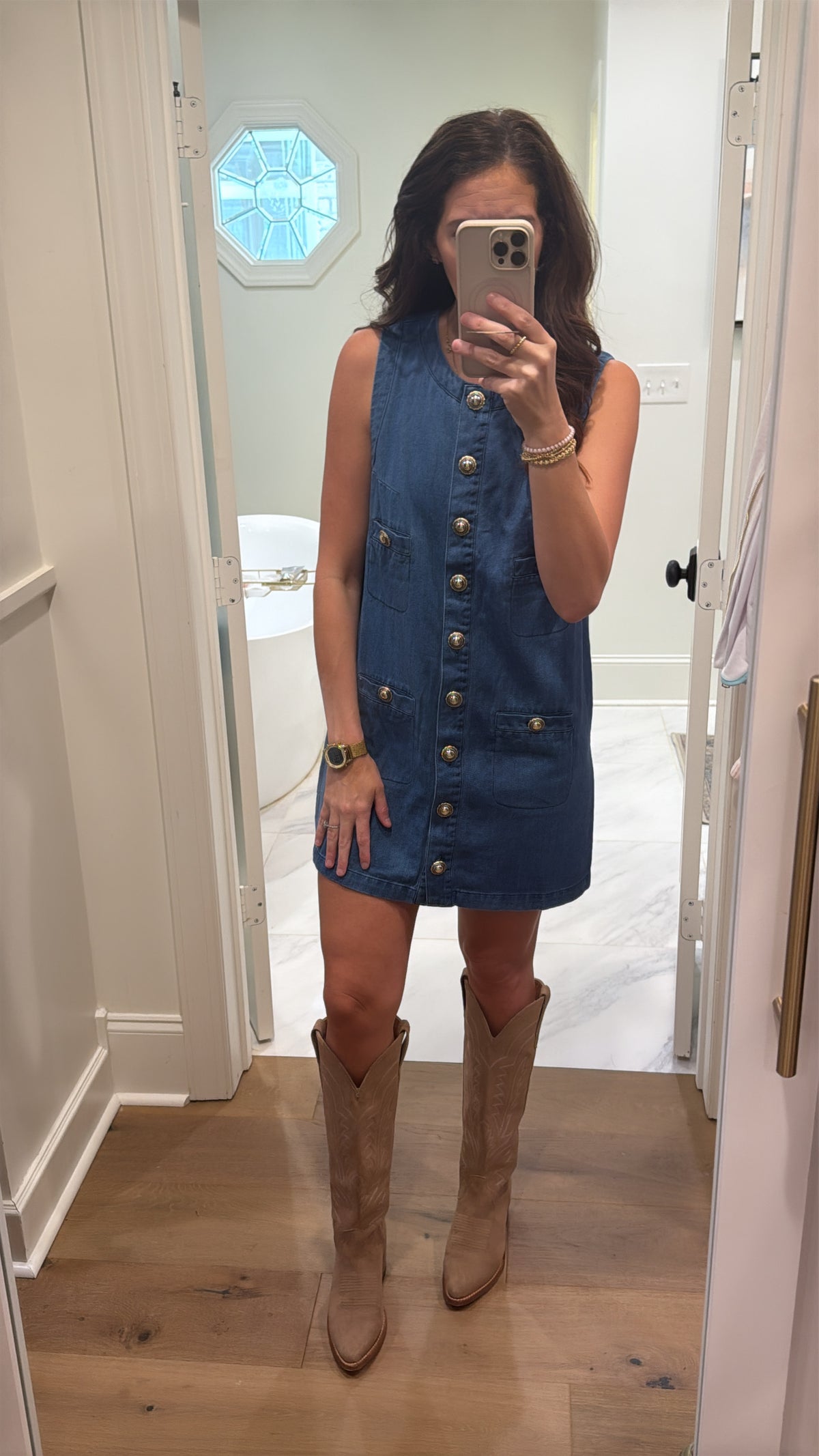 DENIM GOLD BUTTON DRESS