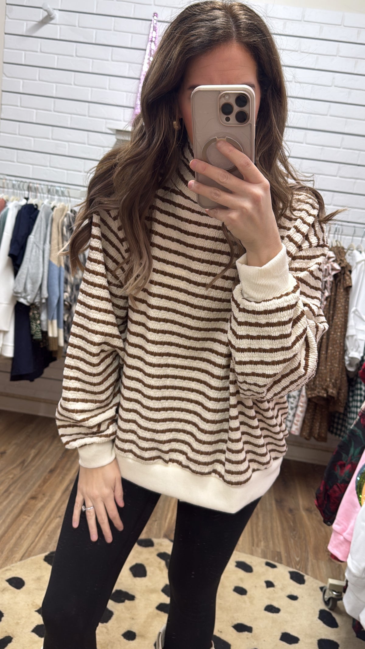 MOCHA STRIPE MOCK NECK TOP