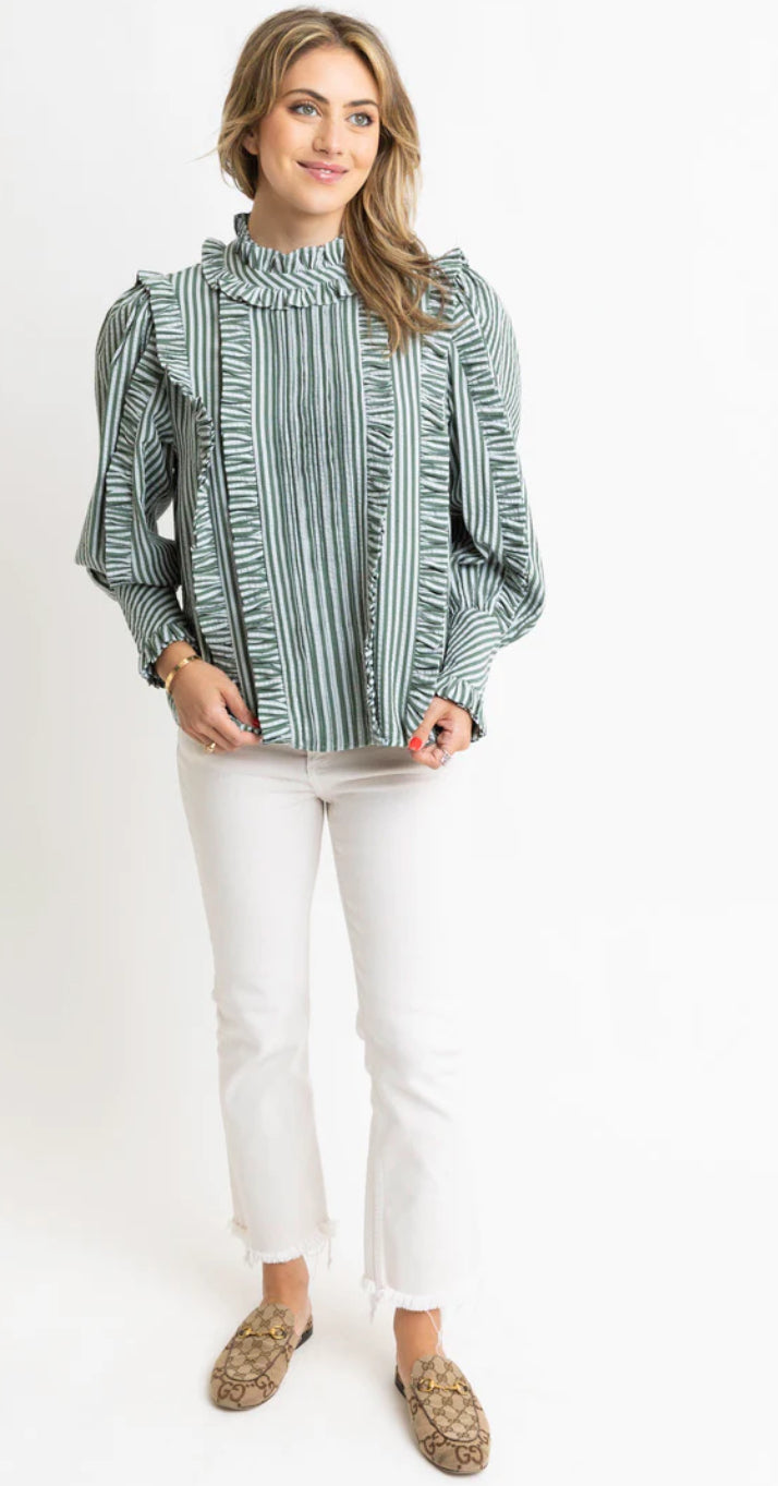 STRIPE PLEAT RUFFLE TOP