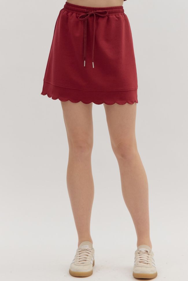MAROON SCALLOP HEM SKORT