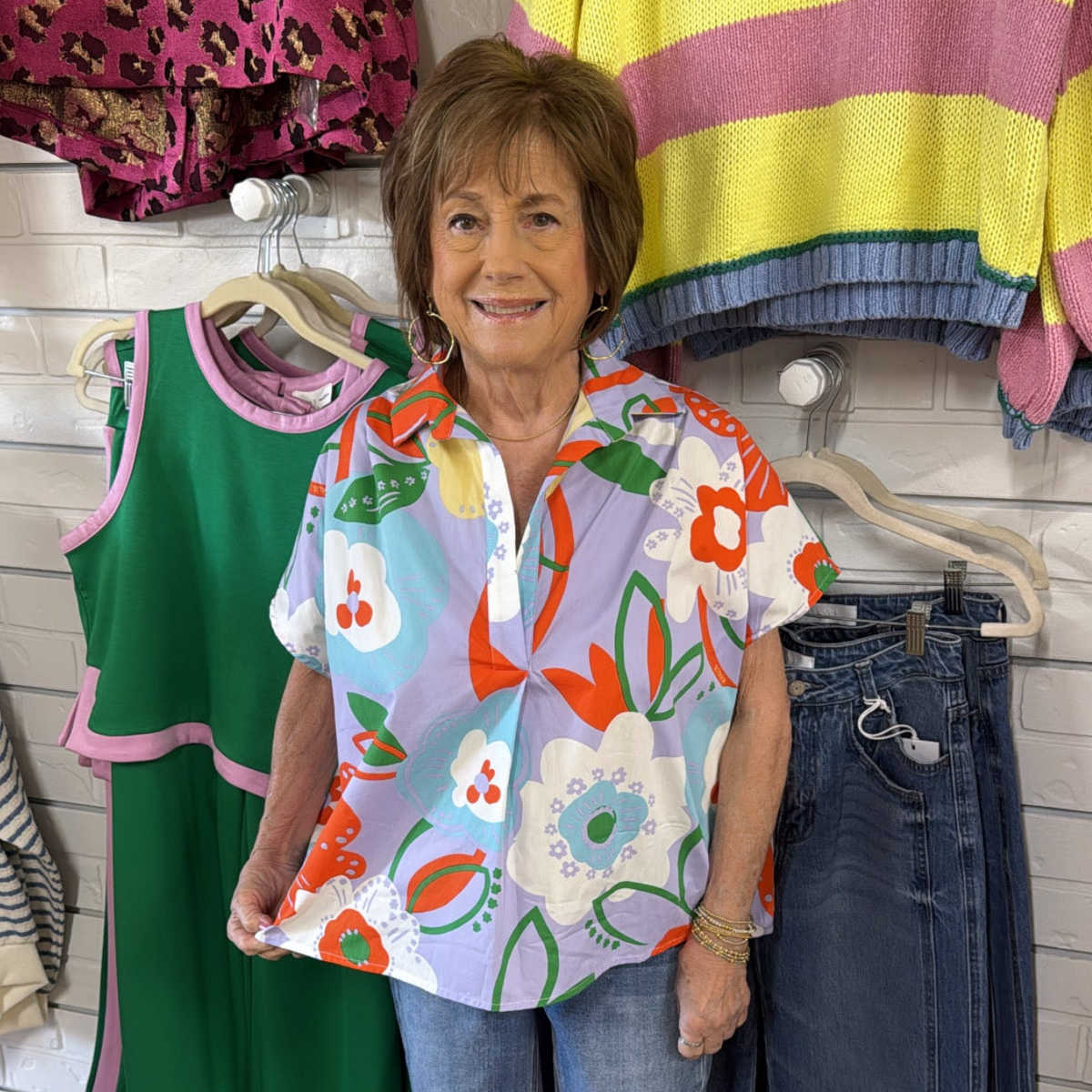 PURPLE ARTIST FLORAL VNECK TOP