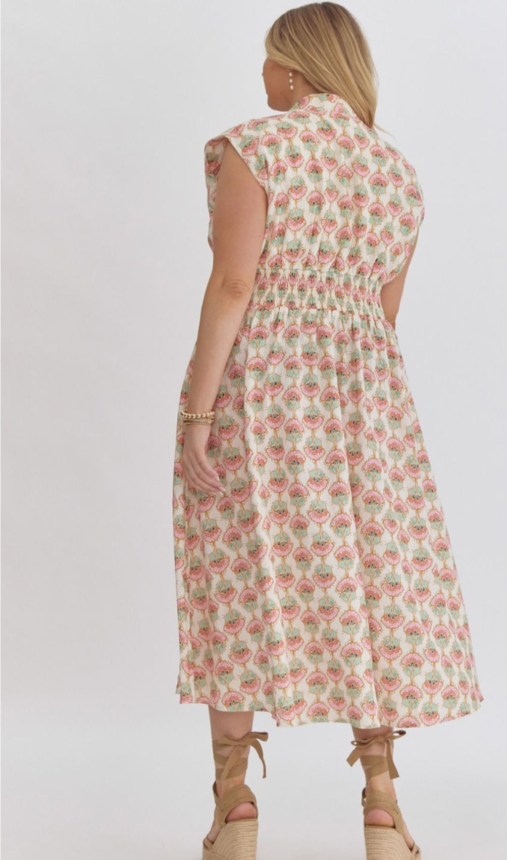 CREAM PRINTED VNECK MIDI- FINAL SALE