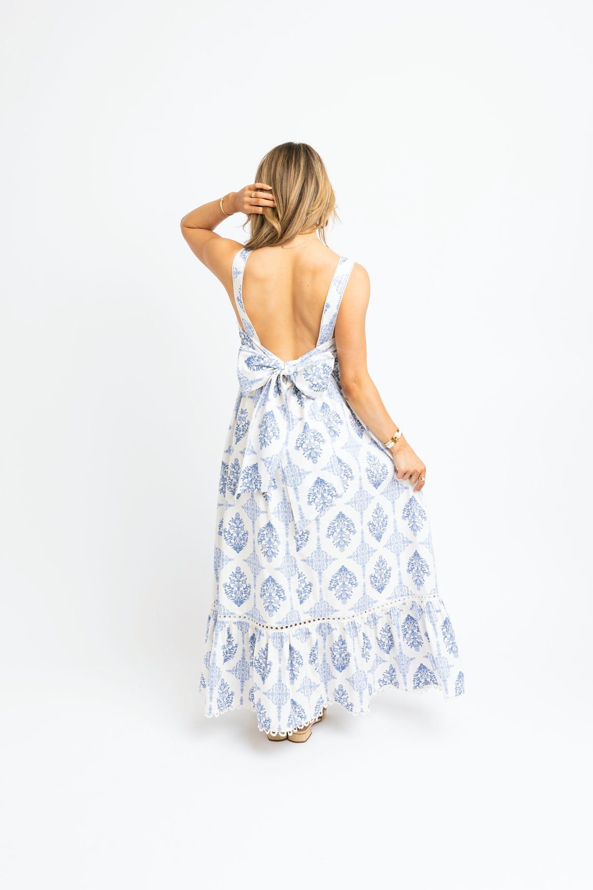 BLUE FRENCH VINTAGE FLORAL TIE MAXI