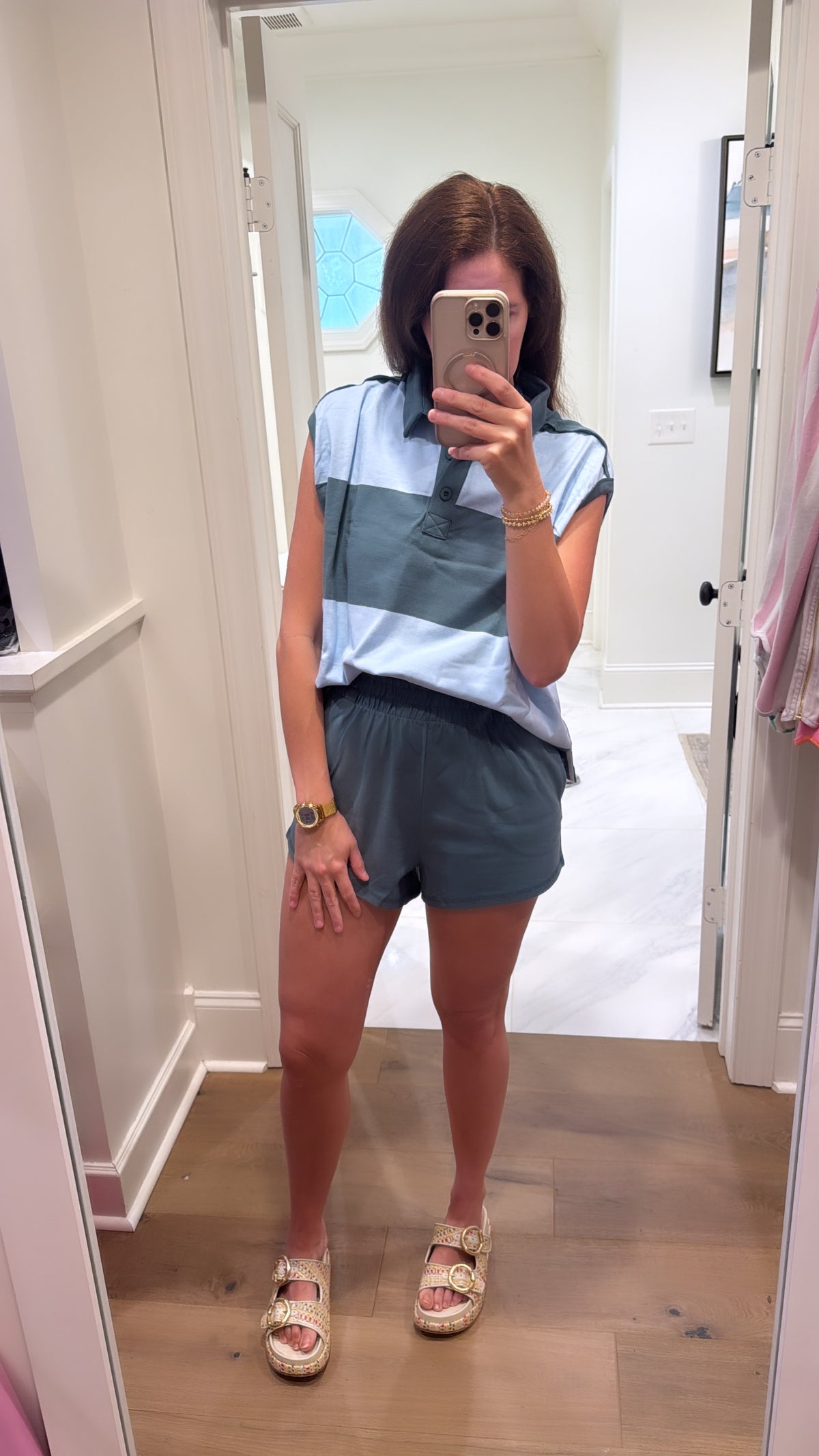 ON THE GO COLLARED STRIPE SET