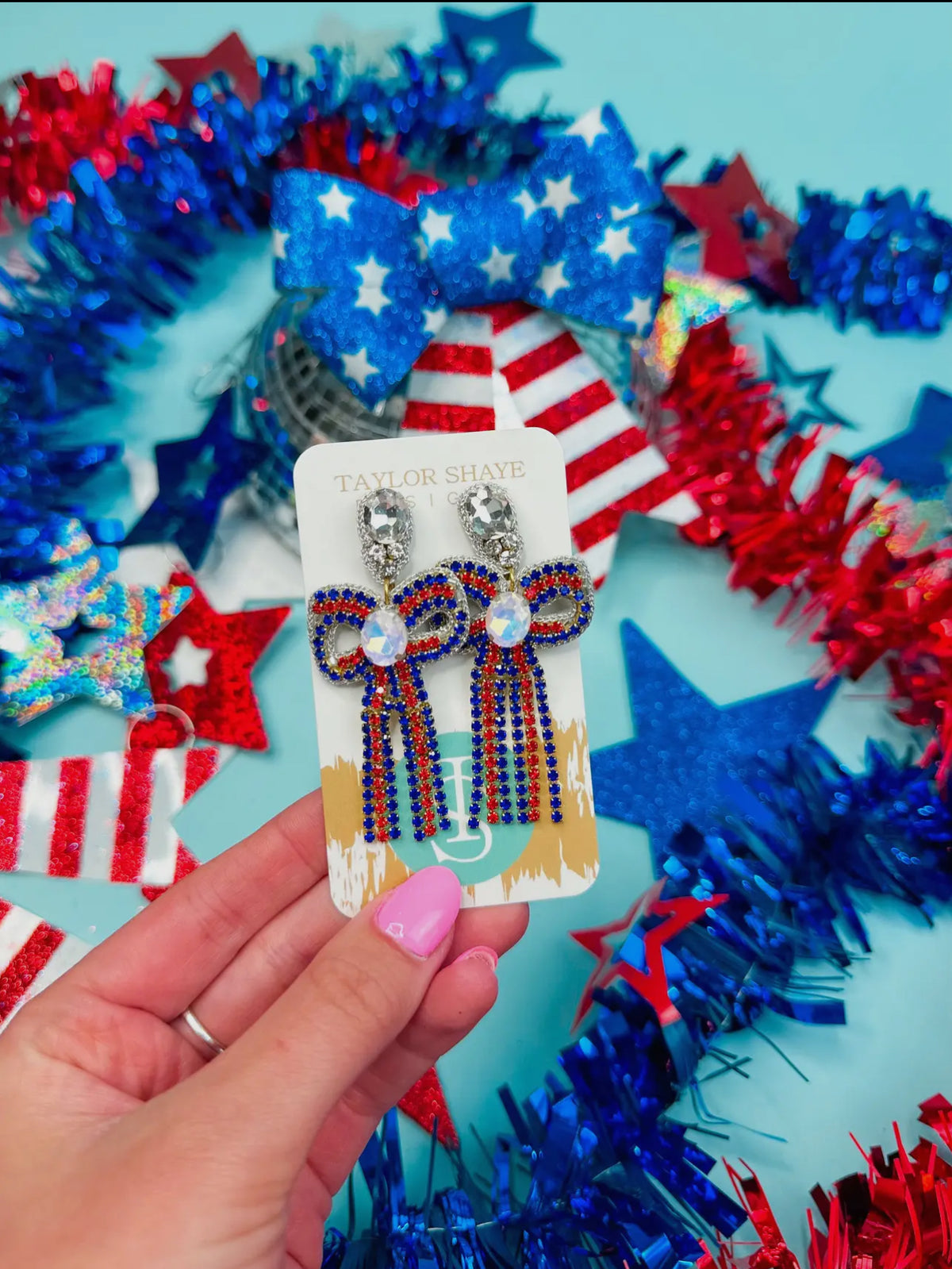 PATRIOTIC GLAM BOW EARRINGS