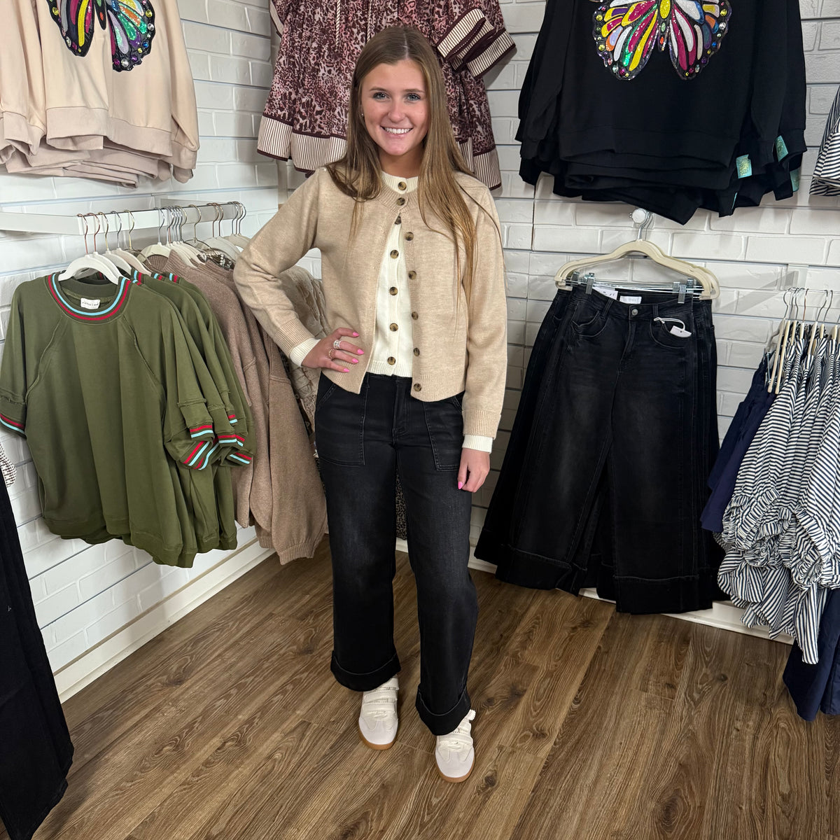 OATMEAL KNIT BUTTON CARDIGAN