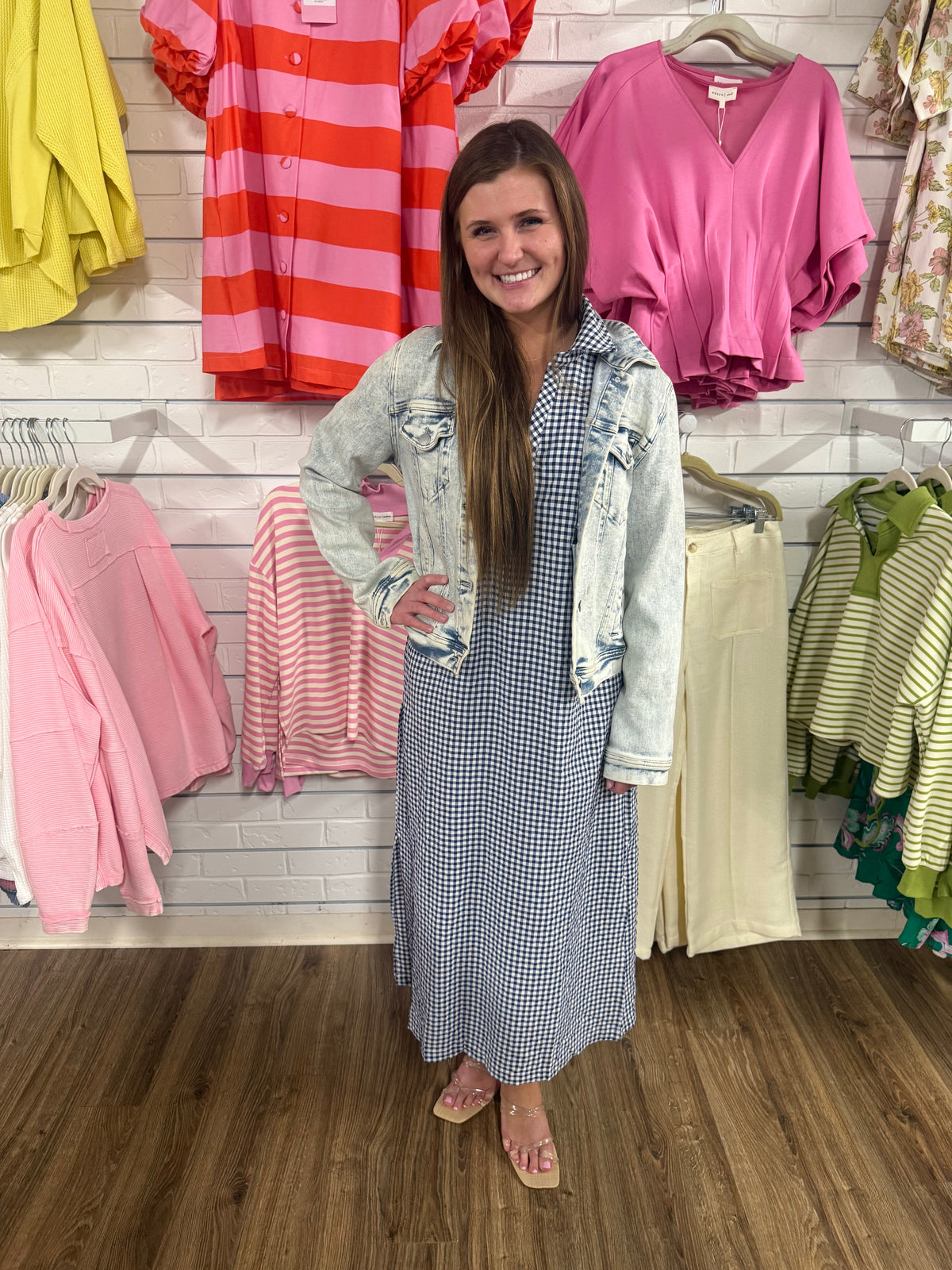 NAVY GINGHAM MIDI DRESS