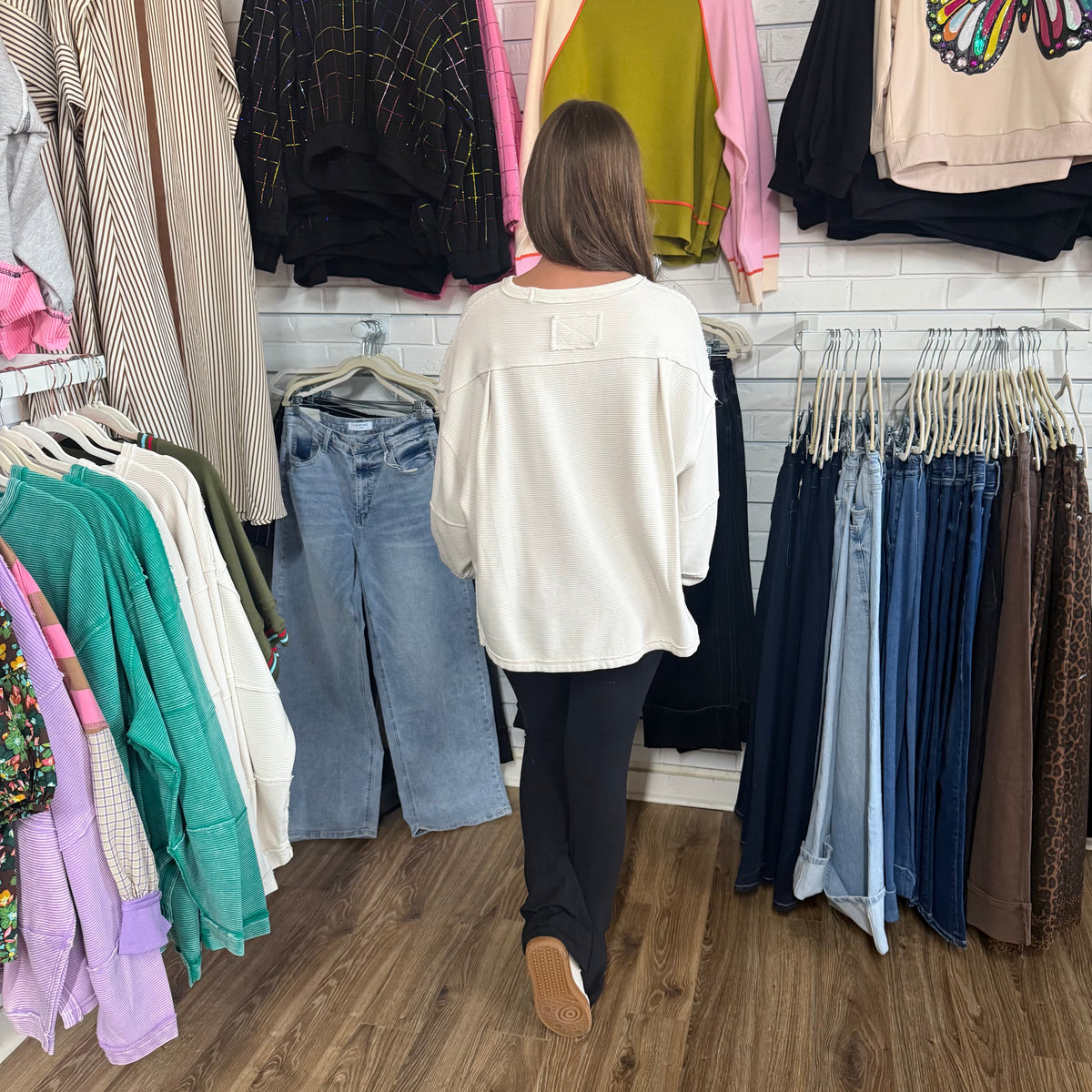 BEIGE ACID WASHED RIBBED TOP