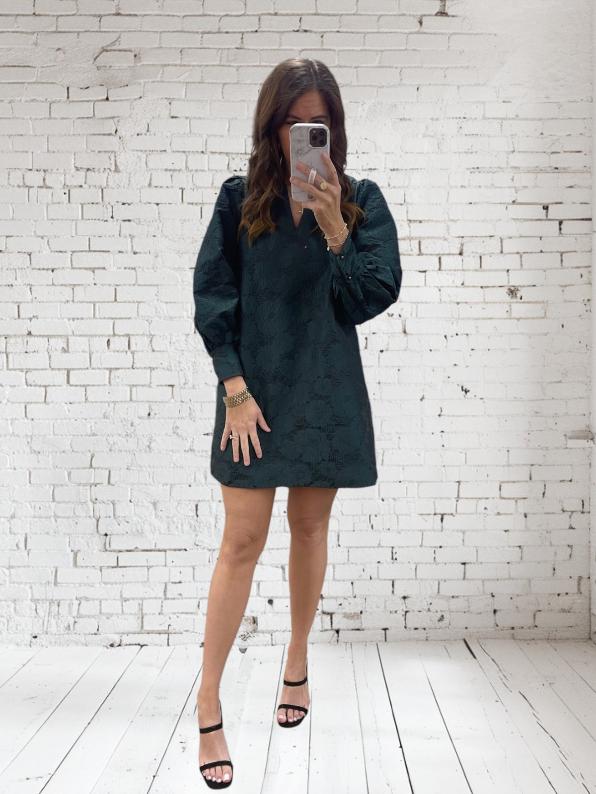 JILLIAN JACQUARD GREEN MINI DRESS