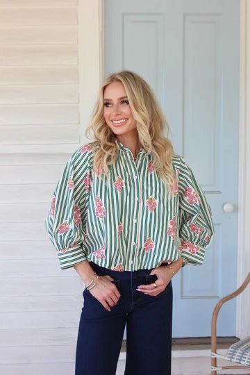 STRIPE FLORAL BUBBLE TOP