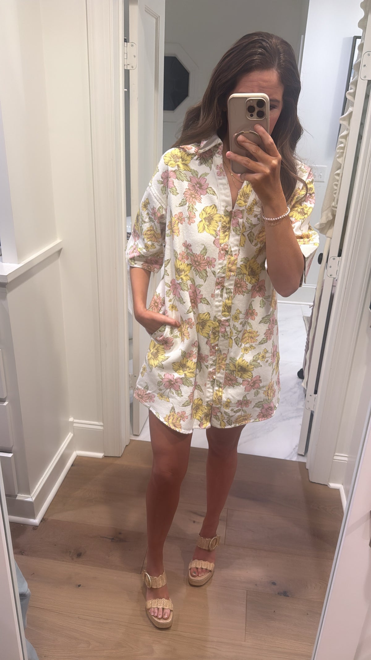 PINK & YELLOW FLORAL SHIRT DRESS
