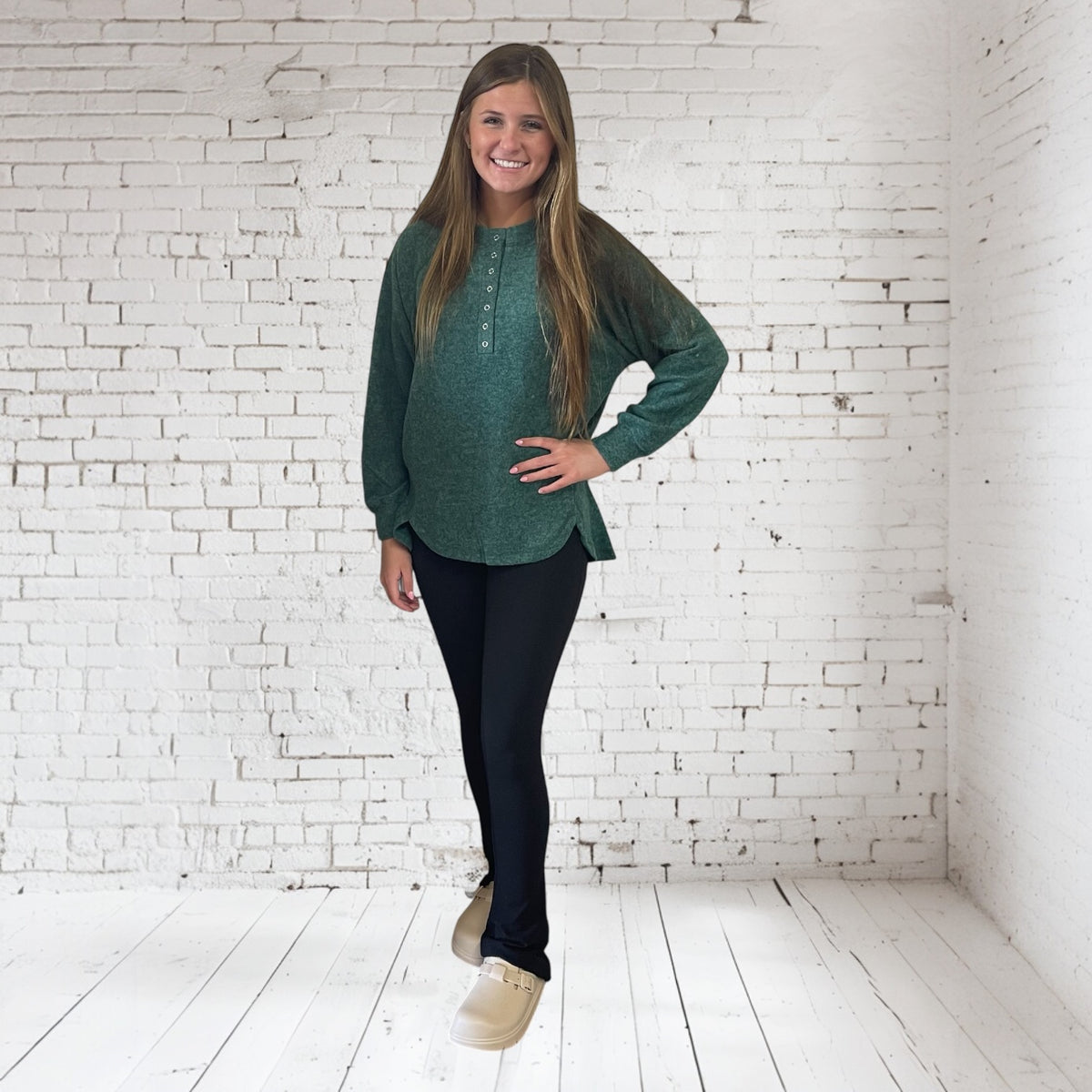 DK GREEN MAGGIE HACCI HENLEY SWEATER