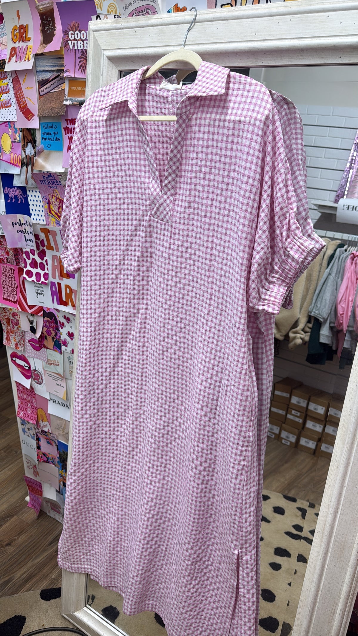 PINK GINGHAM MIDI DRESS