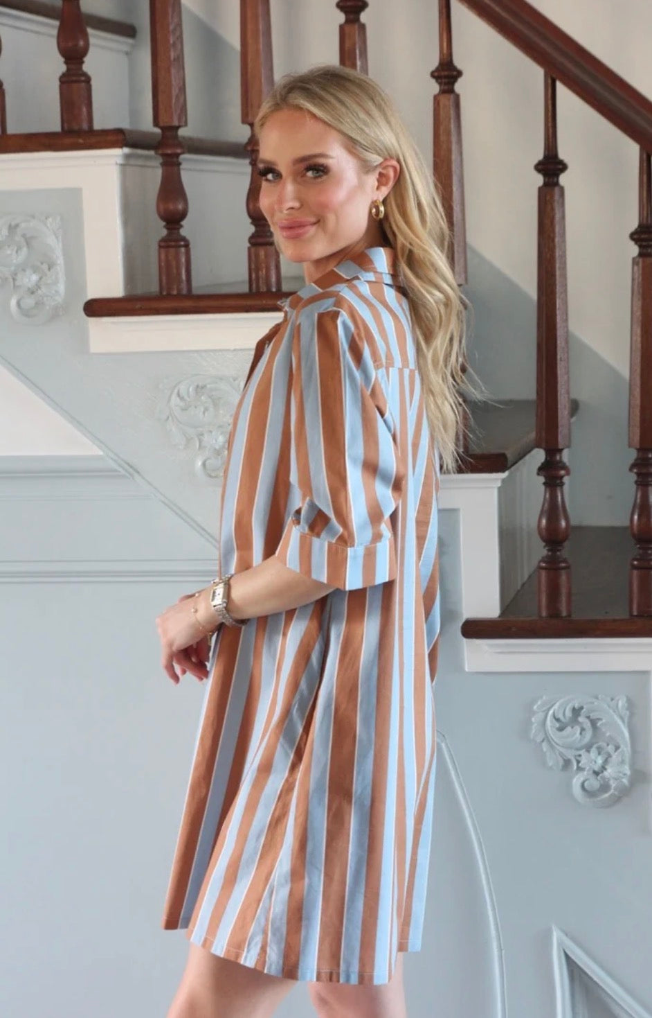 BLUE STRIPE SHIRT DRESS