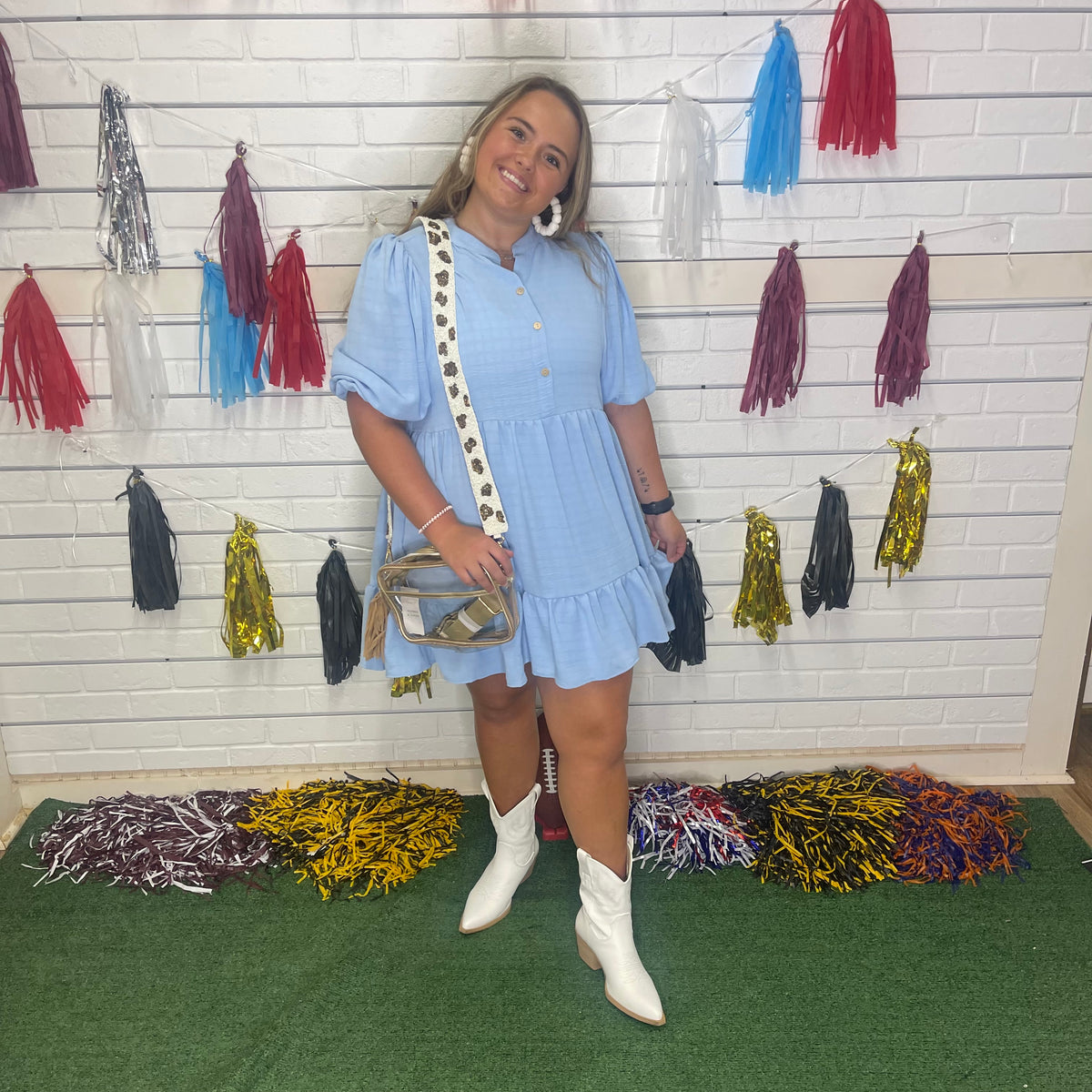 SKY BLUE TIER BUTTON DRESS