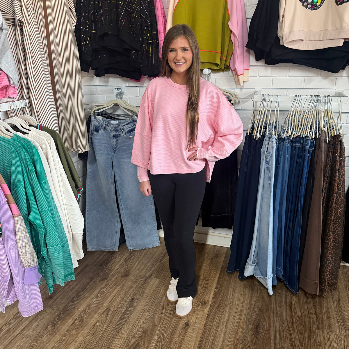 PINK ACID WASHED RIBBED TOP