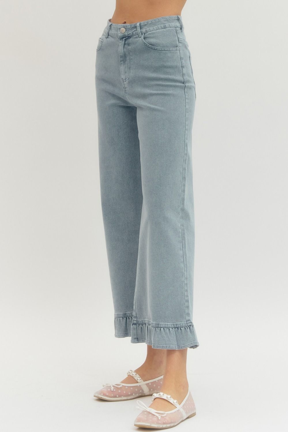 BLUE DENIM RUFFLE HEM JEAN