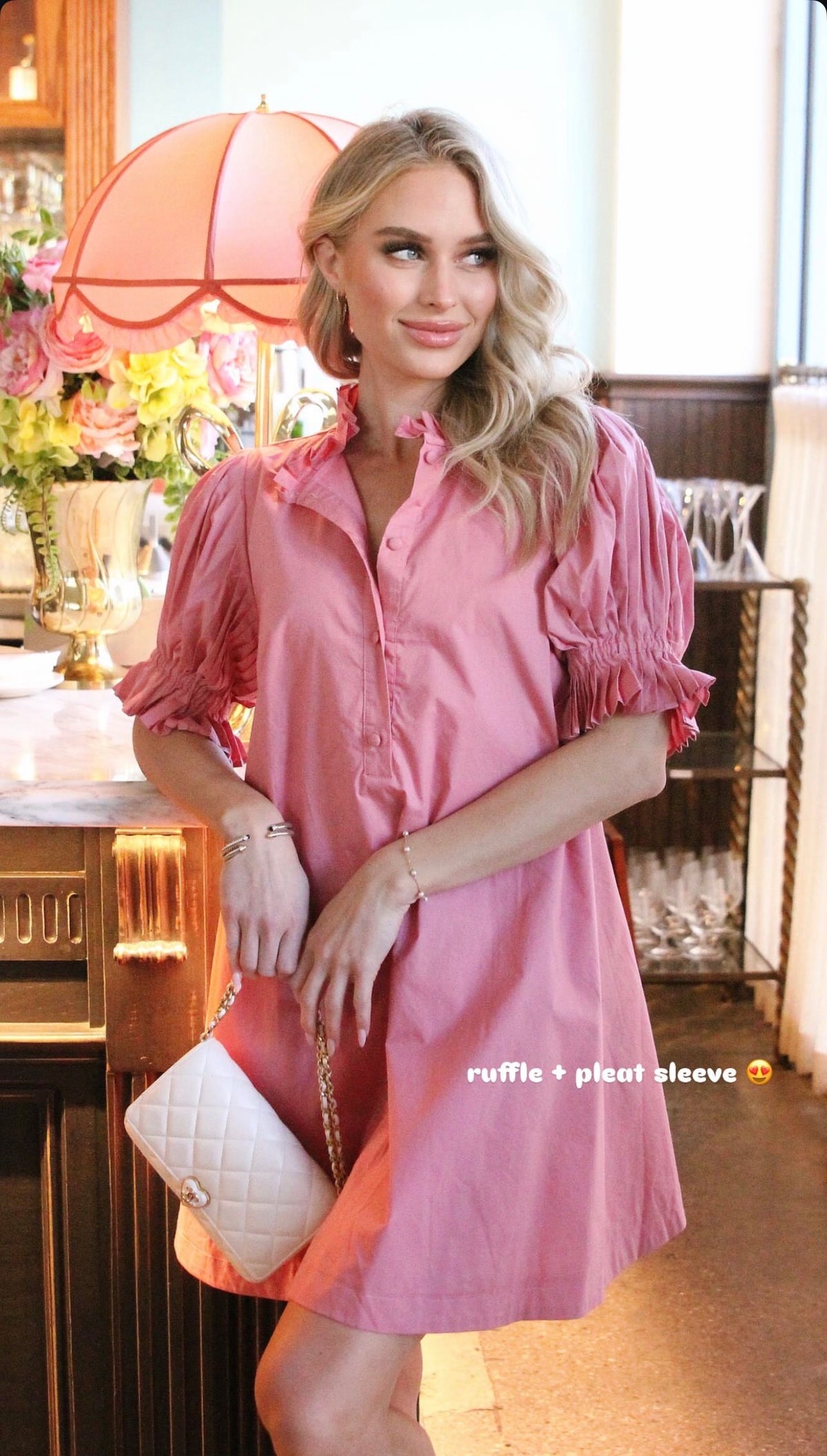 PINK RUFFLE POPLIN BACK TIE DRESS