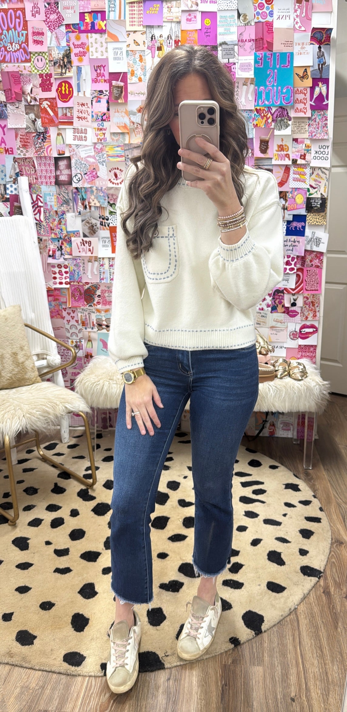 CREAM KNIT ACCENT STITCH SWEATER