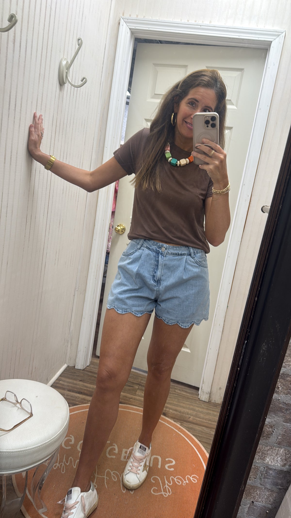 SCALLOPED TRIM DENIM SHORTS