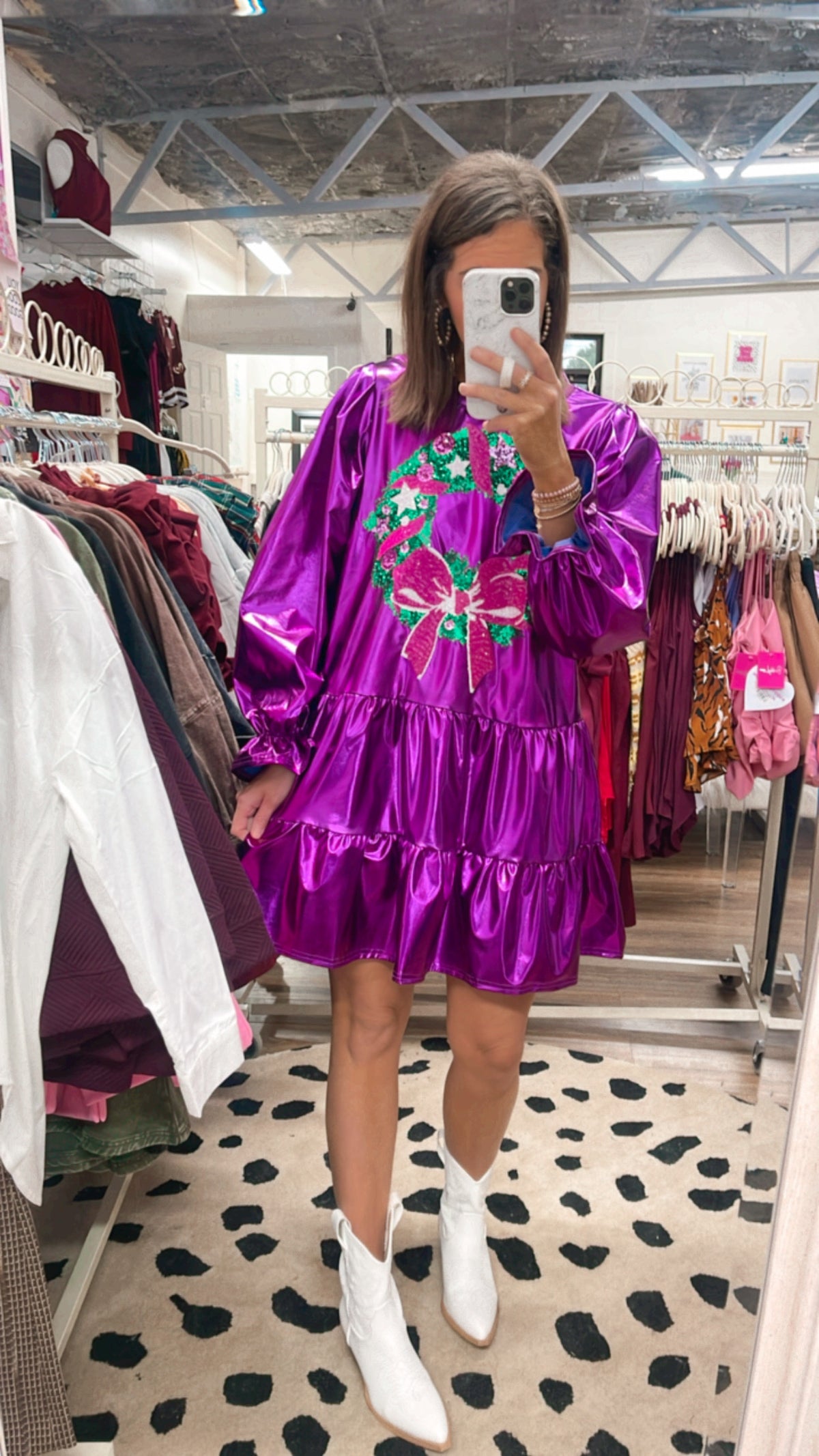 MAGENTA FOIL SEQUIN WREATH DRESS