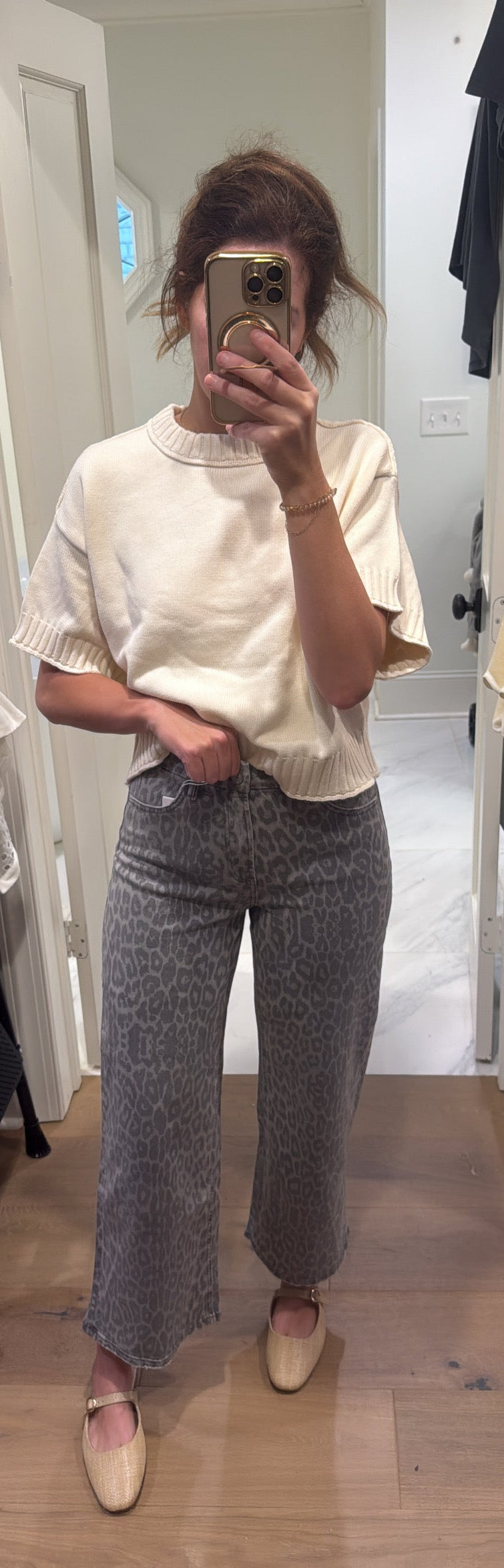 GREY LEOPARD CROP DENIM