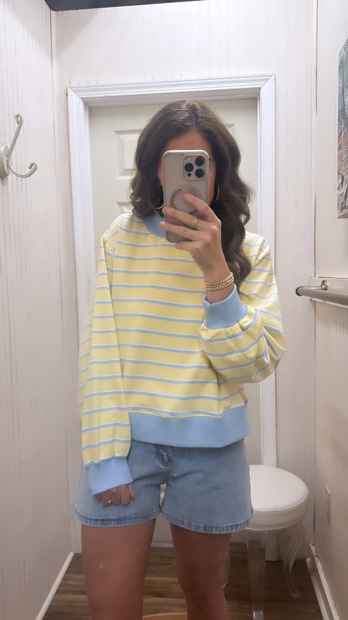 YELLOW & BLUE STRIPE MOCK SWEATSHIRT TOP
