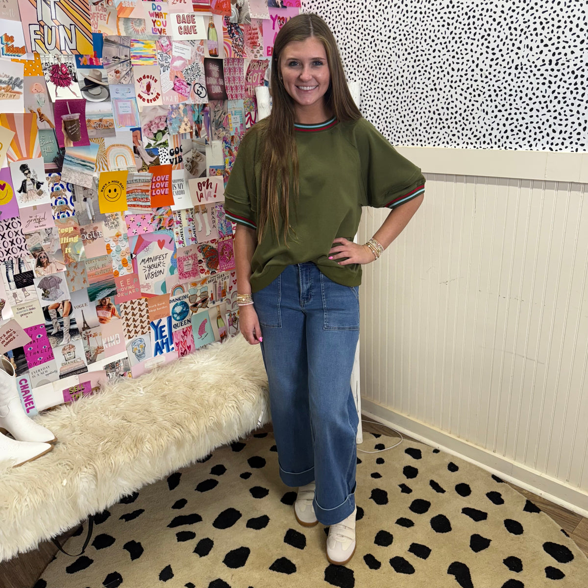 OLIVE KNIT RAGLAN TOP