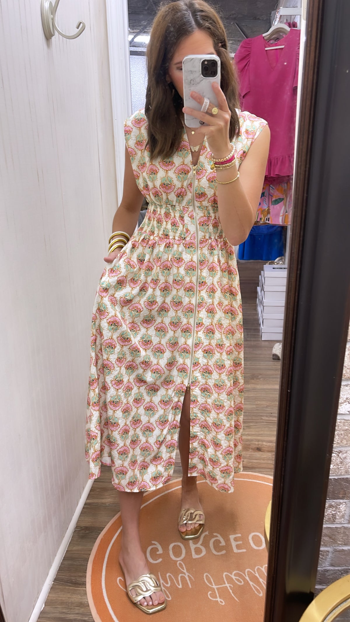 CREAM PRINTED VNECK MIDI- FINAL SALE