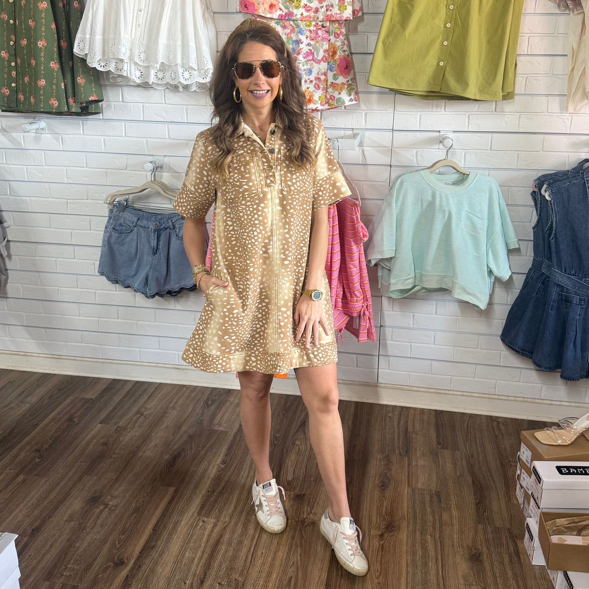 DEER PRINTED DENIM DRESS