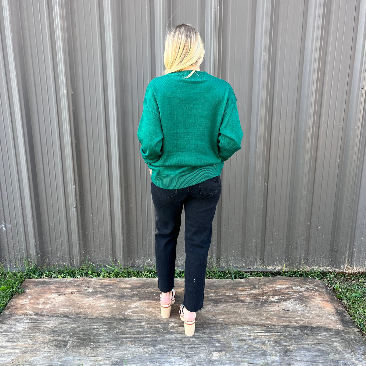 GREEN GOLD SEQUIN BOW SWEATER