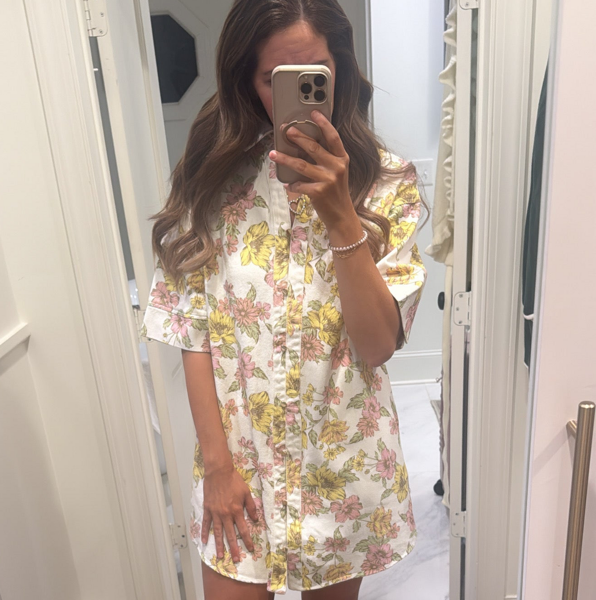 PINK & YELLOW FLORAL SHIRT DRESS