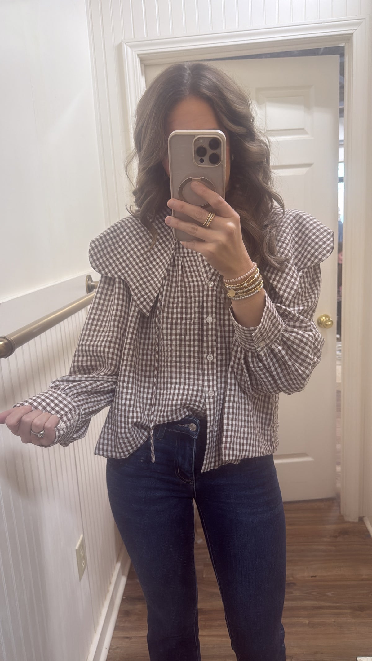 BROWN GINGHAM PETER PAN COLLAR TOP