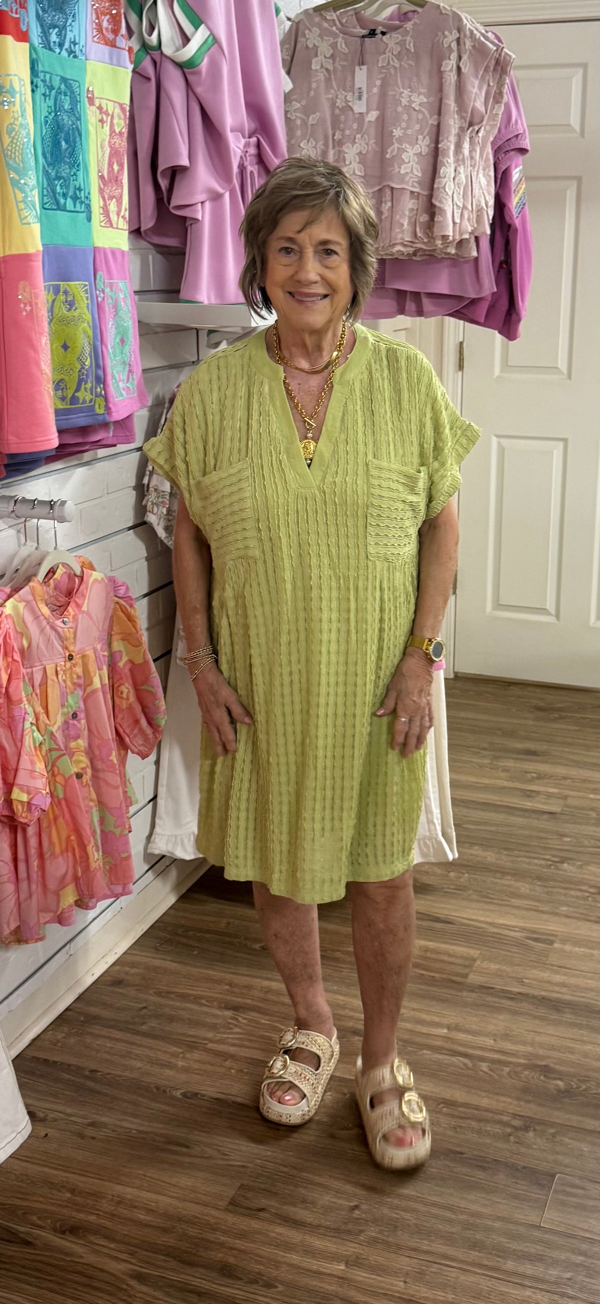TEXTURE PLEATED POCKET DRESS