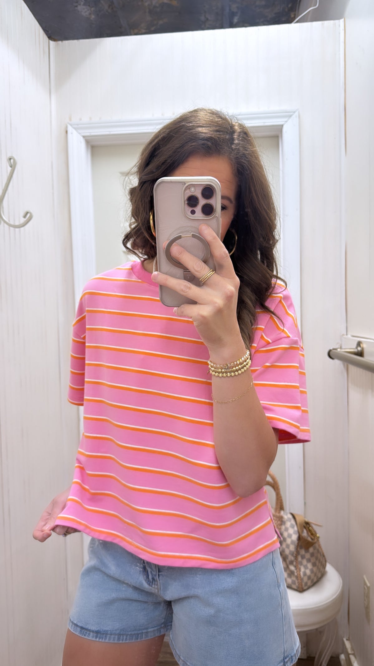 PINK ORANGE STRIPE SHORT SLV