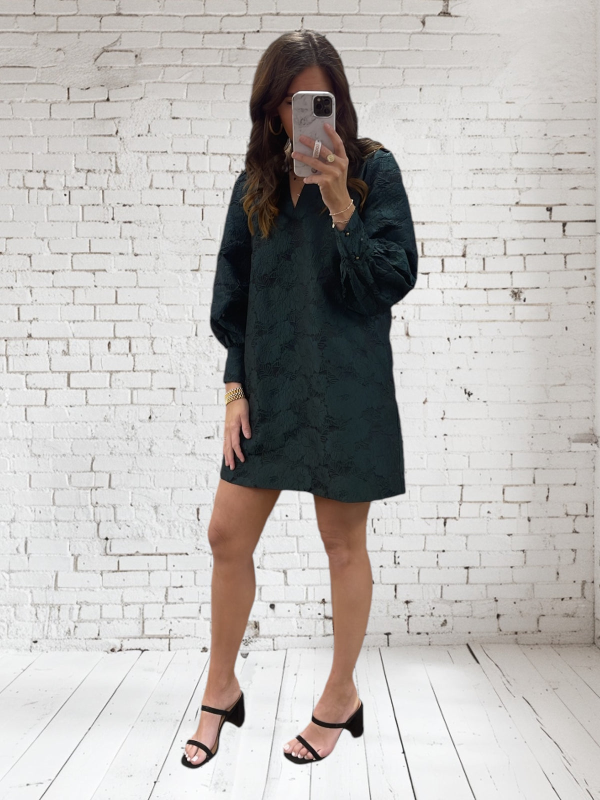 JILLIAN JACQUARD GREEN MINI DRESS