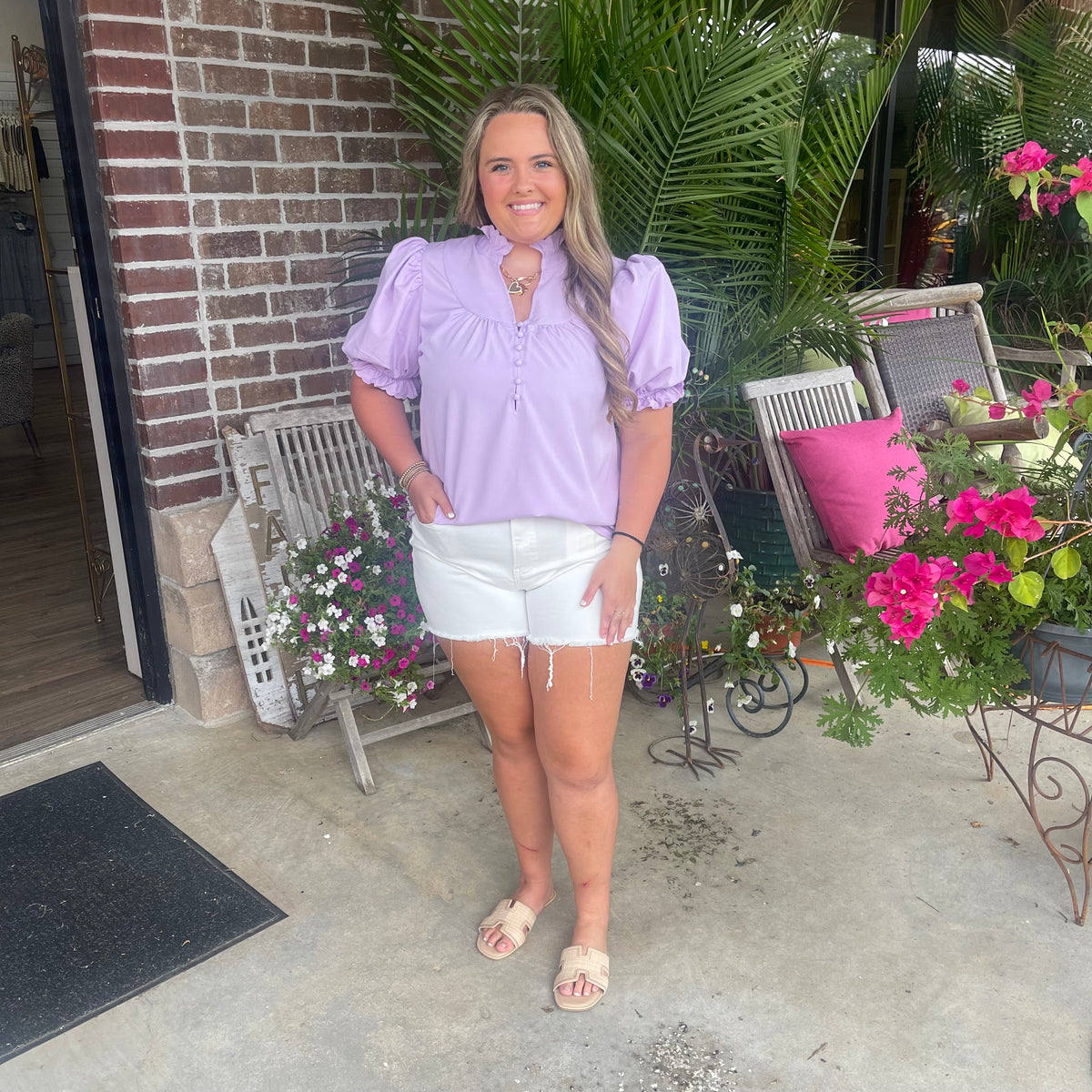 LAVENDER RUFFLE FRILL PUFF SLV TOP