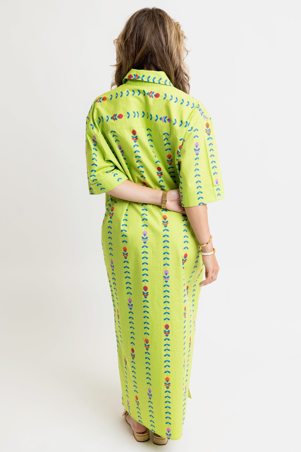 LIME FLORAL VINE MAXI SHIRT DRESS