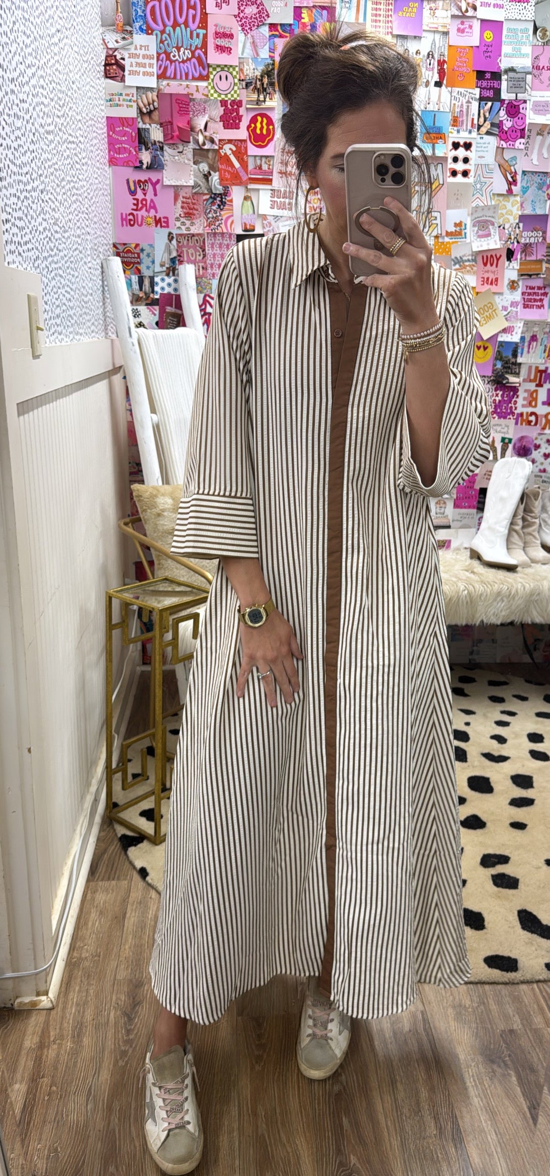 MOCHA STRIPED 3/4 SLV MIDI
